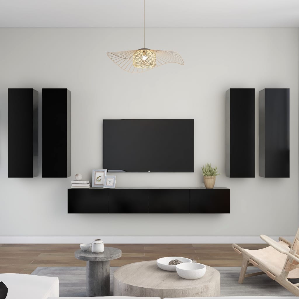 Set di Mobili Porta TV 6 pz Nero in Legno Multistrato
