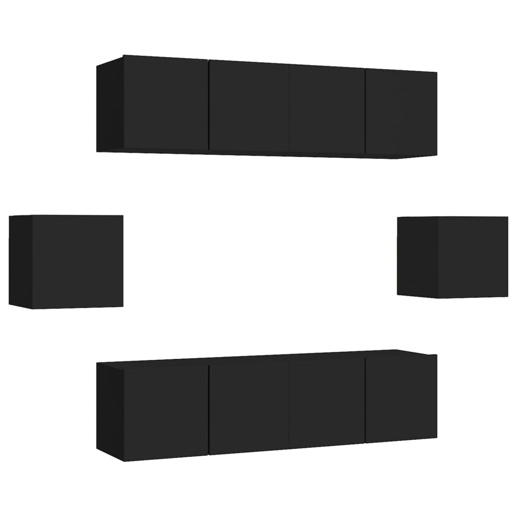 Set di Mobili Porta TV 6 pz Nero in Legno Multistrato