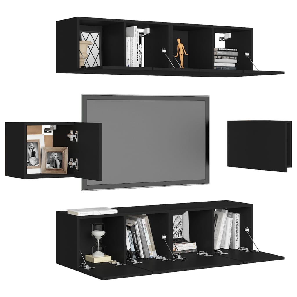Set di Mobili Porta TV 6 pz Nero in Legno Multistrato
