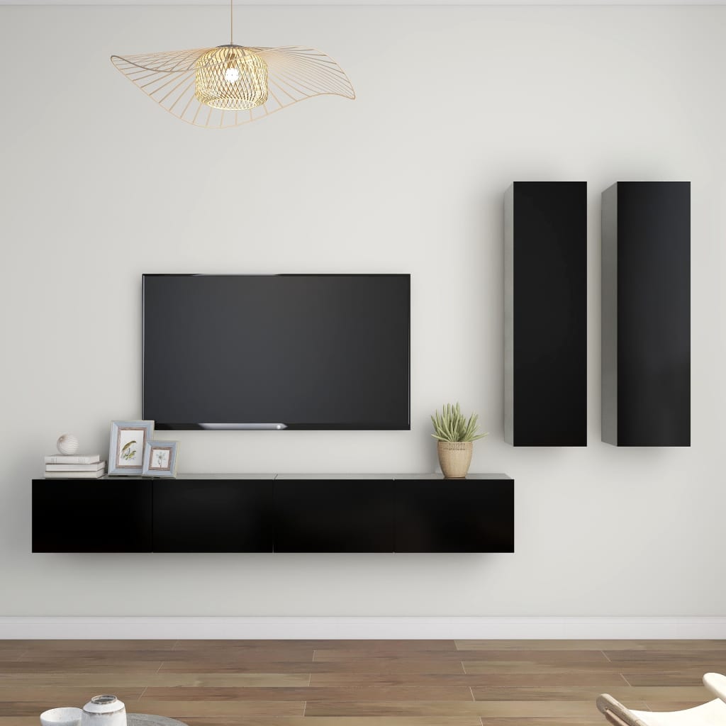 Set Mobili Porta TV 4 pz Nero in Legno Multistrato