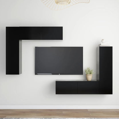 Set Mobili Porta TV 4 pz Nero in Legno Multistrato