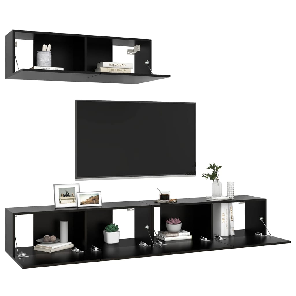 Mobili Porta TV 3 pz Neri in Legno Multistrato