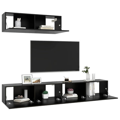 Mobili Porta TV 3 pz Neri in Legno Multistrato