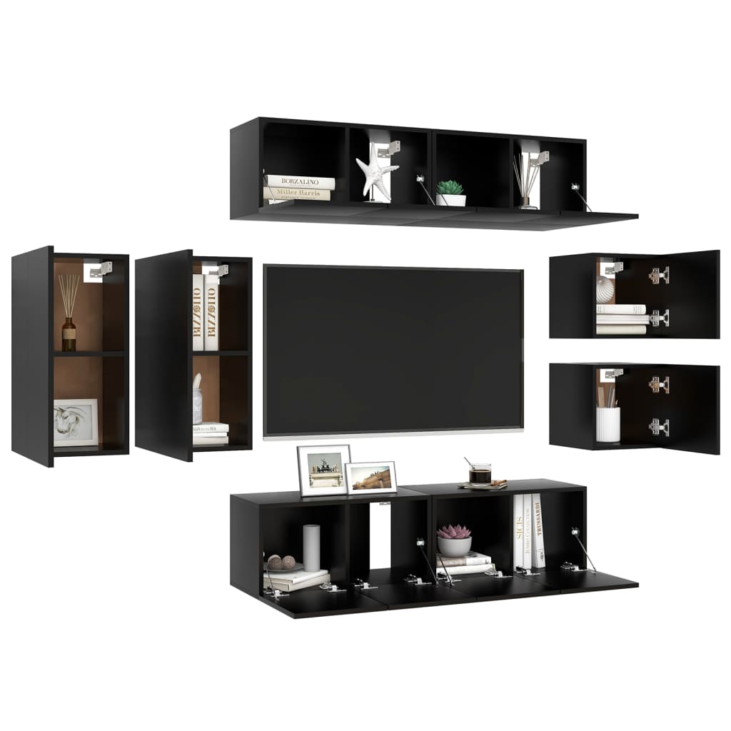 Set di Mobili Porta TV 8 pz Nero in Legno Multistrato