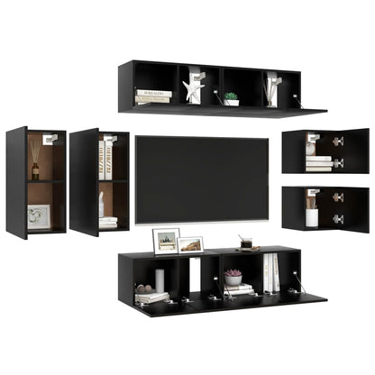 Set di Mobili Porta TV 8 pz Nero in Legno Multistrato