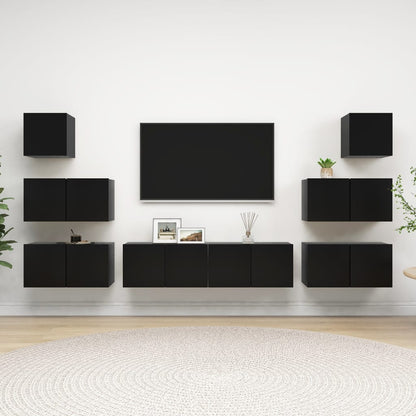 Set di Mobili Porta TV 8 pz Nero in Legno Multistrato