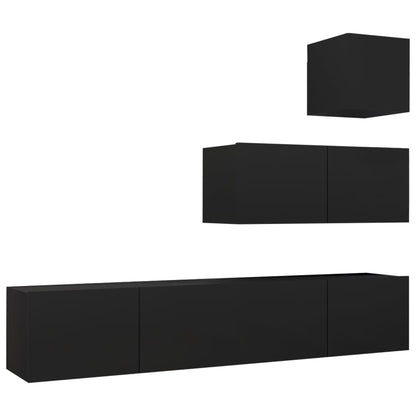 Set di Mobili Porta TV 4 pz Nero in Legno Multistrato