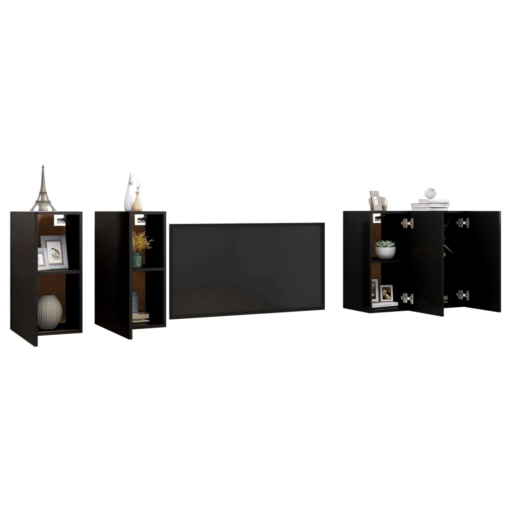 Mobili Porta TV 4 pz Neri 30,5x30x60 cm in Legno Multistrato