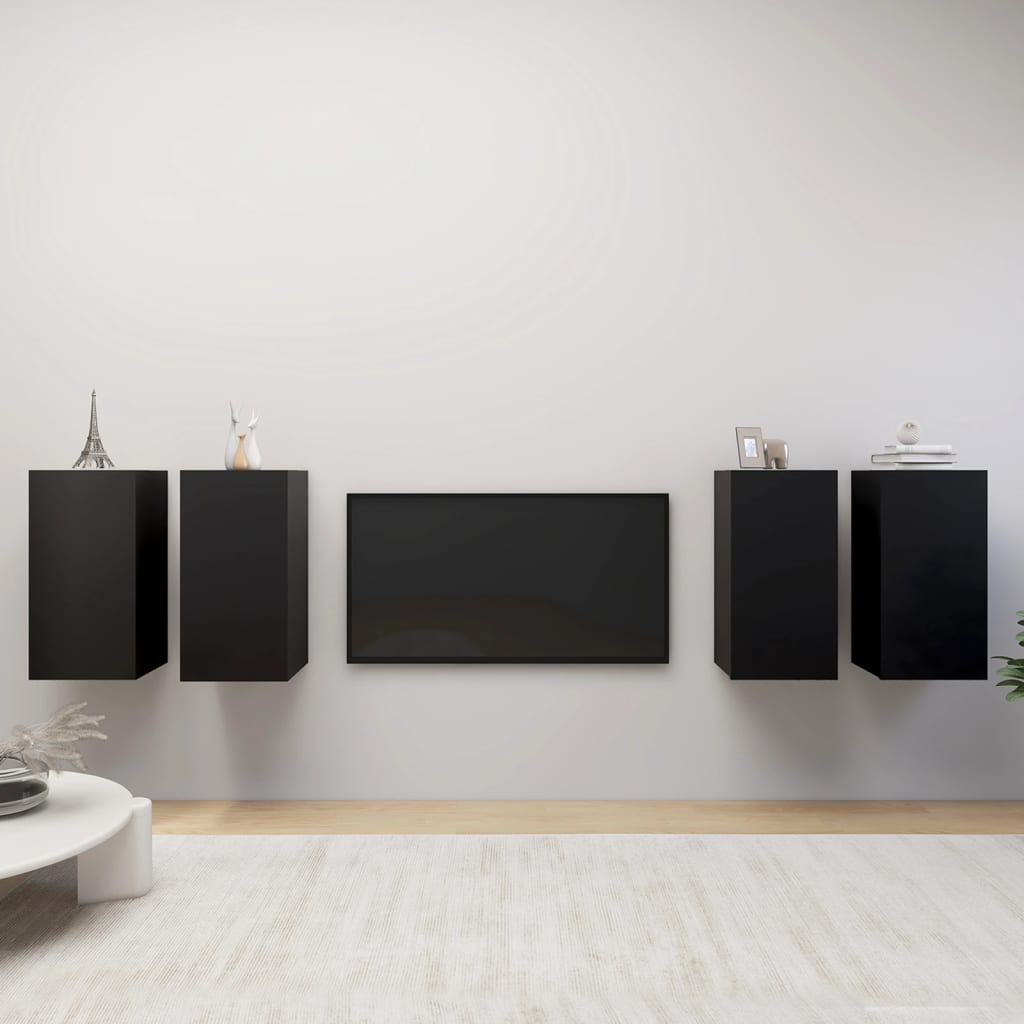 Mobili Porta TV 4 pz Neri 30,5x30x60 cm in Legno Multistrato