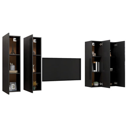 Mobili Porta TV 4 pz Neri 30,5x30x110 cm in Legno Multistrato