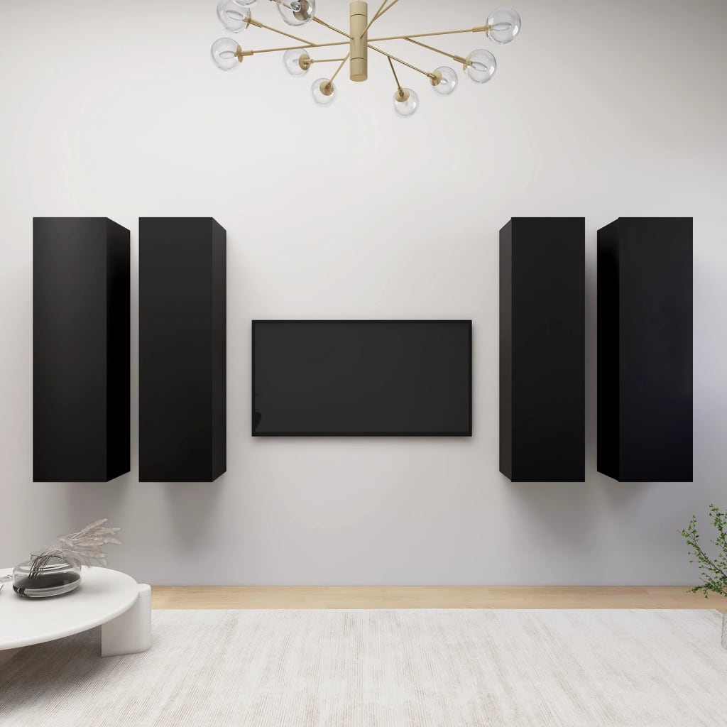 Mobili Porta TV 4 pz Neri 30,5x30x110 cm in Legno Multistrato