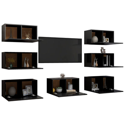 Mobili Porta TV 7 pz Neri 30,5x30x60 cm in Legno Multistrato