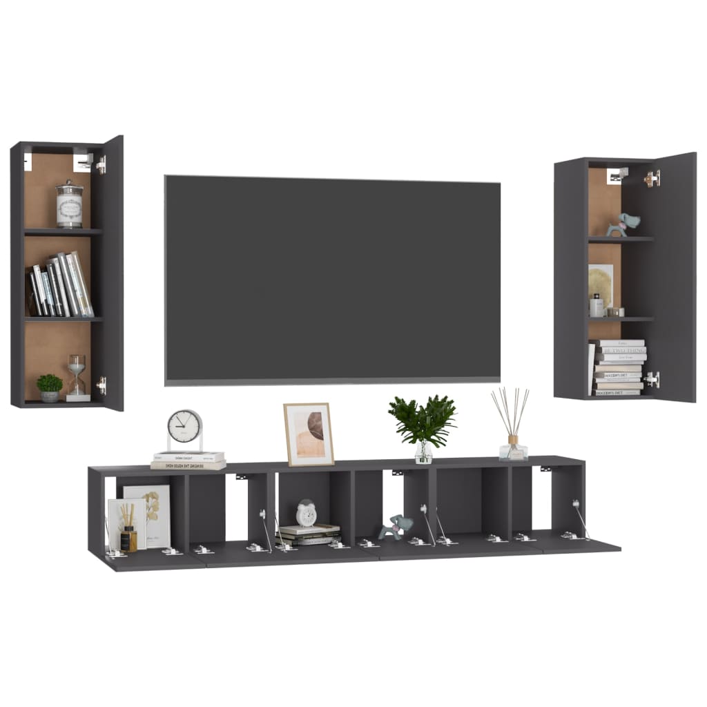 Set Mobili Porta TV 5 pz Grigio in Legno Multistrato