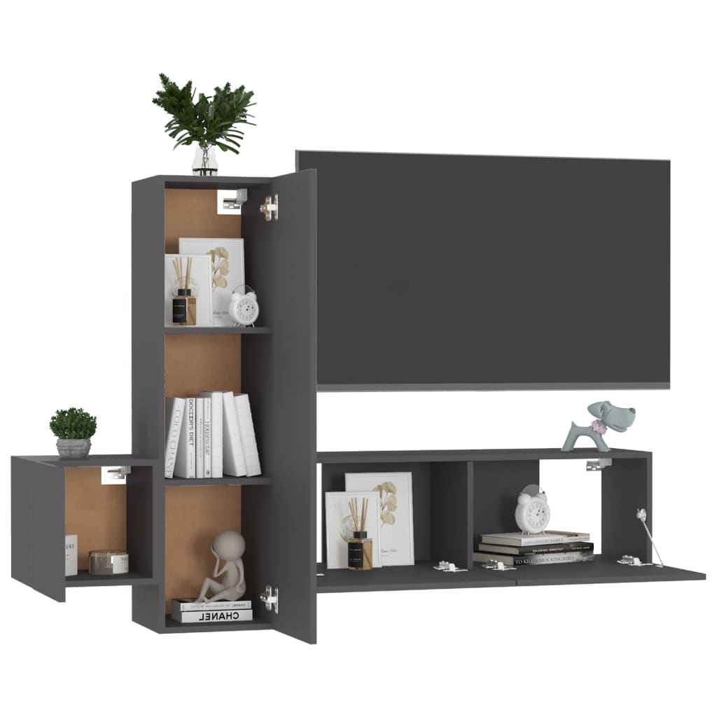 Set Mobili Porta TV 3 pz Grigio in Legno Multistrato