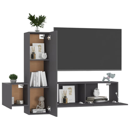 Set Mobili Porta TV 3 pz Grigio in Legno Multistrato