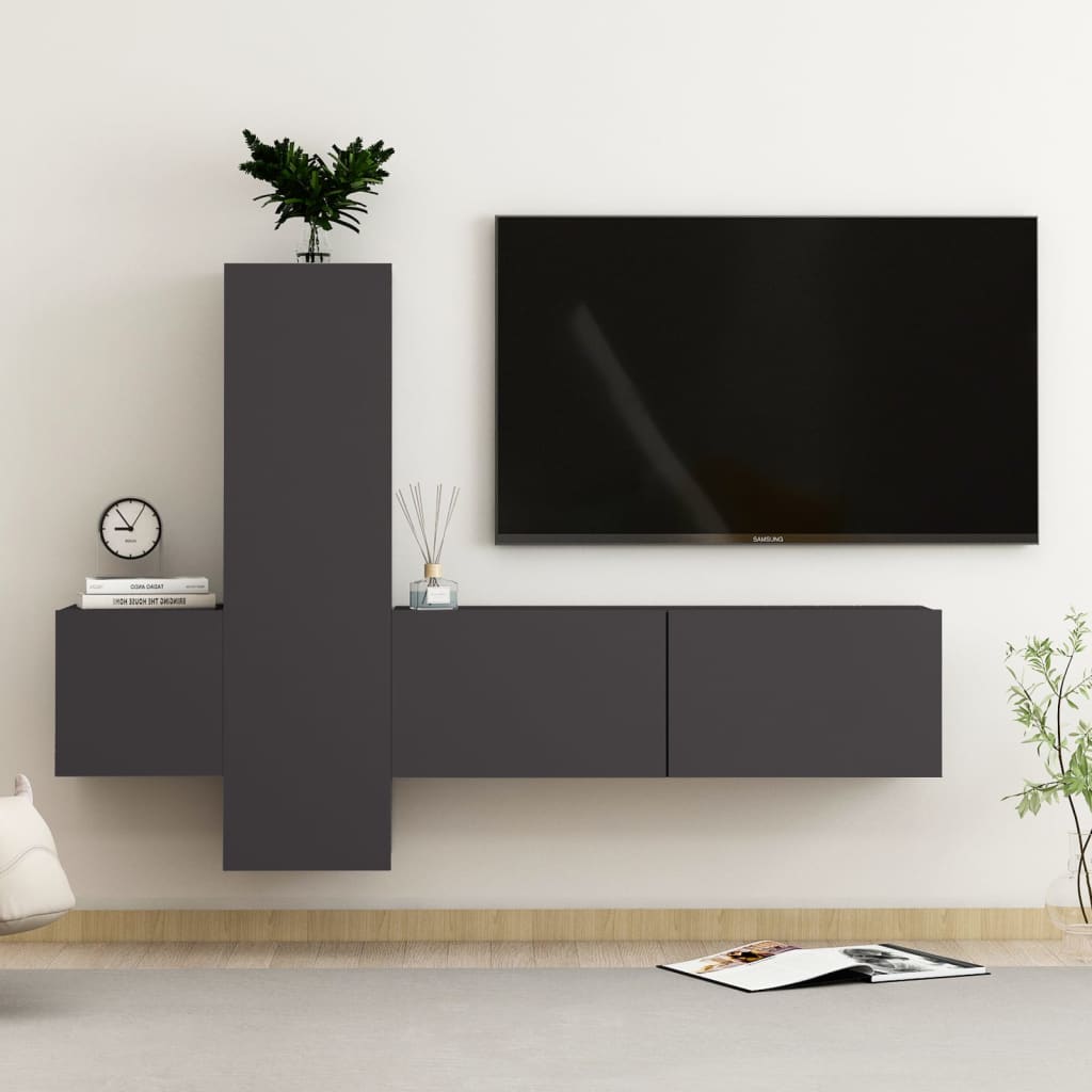 Set Mobili Porta TV 3 pz Grigio in Legno Multistrato