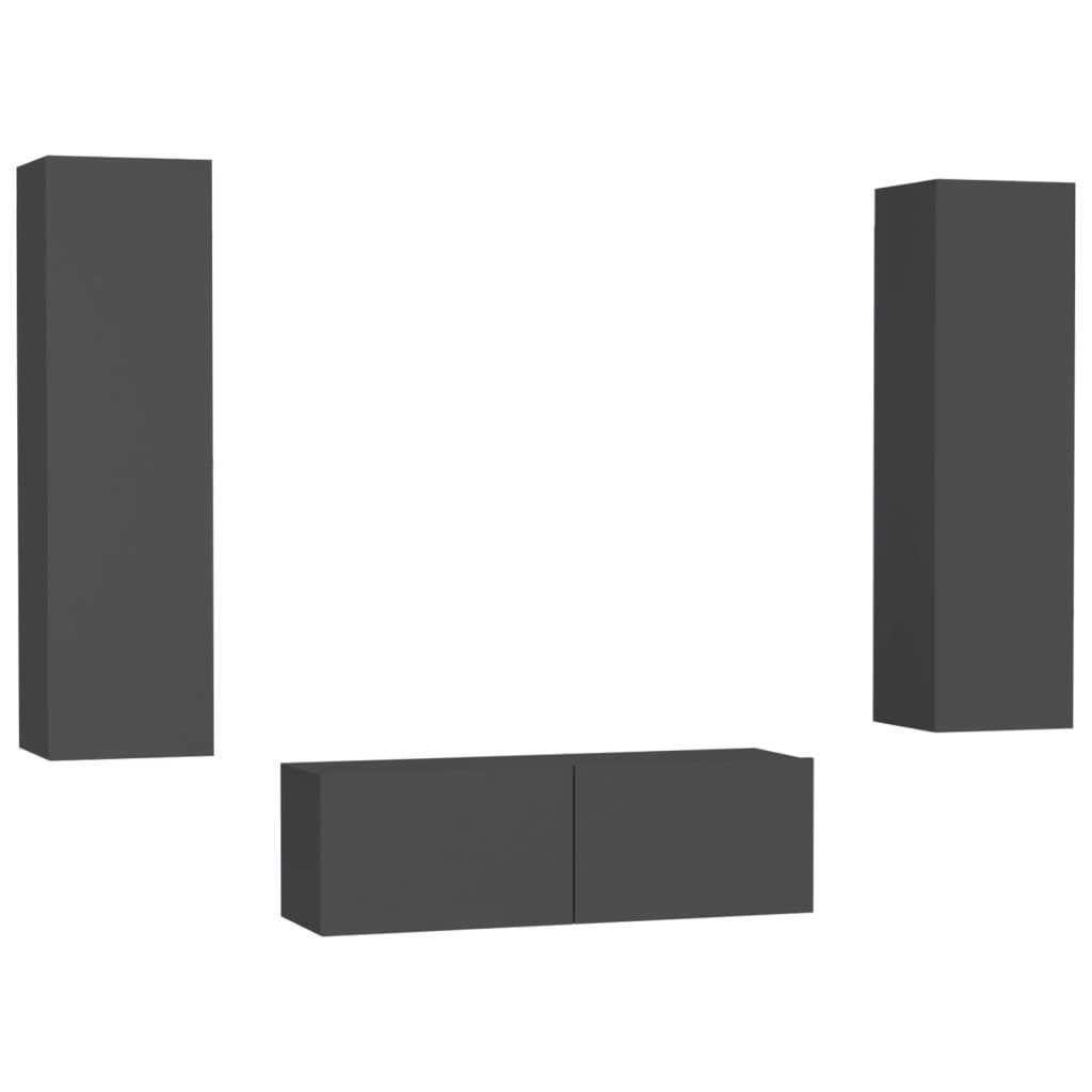 Set Mobili Porta TV 3 pz Grigio in Legno Multistrato