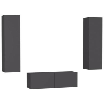 Set Mobili Porta TV 3 pz Grigio in Legno Multistrato