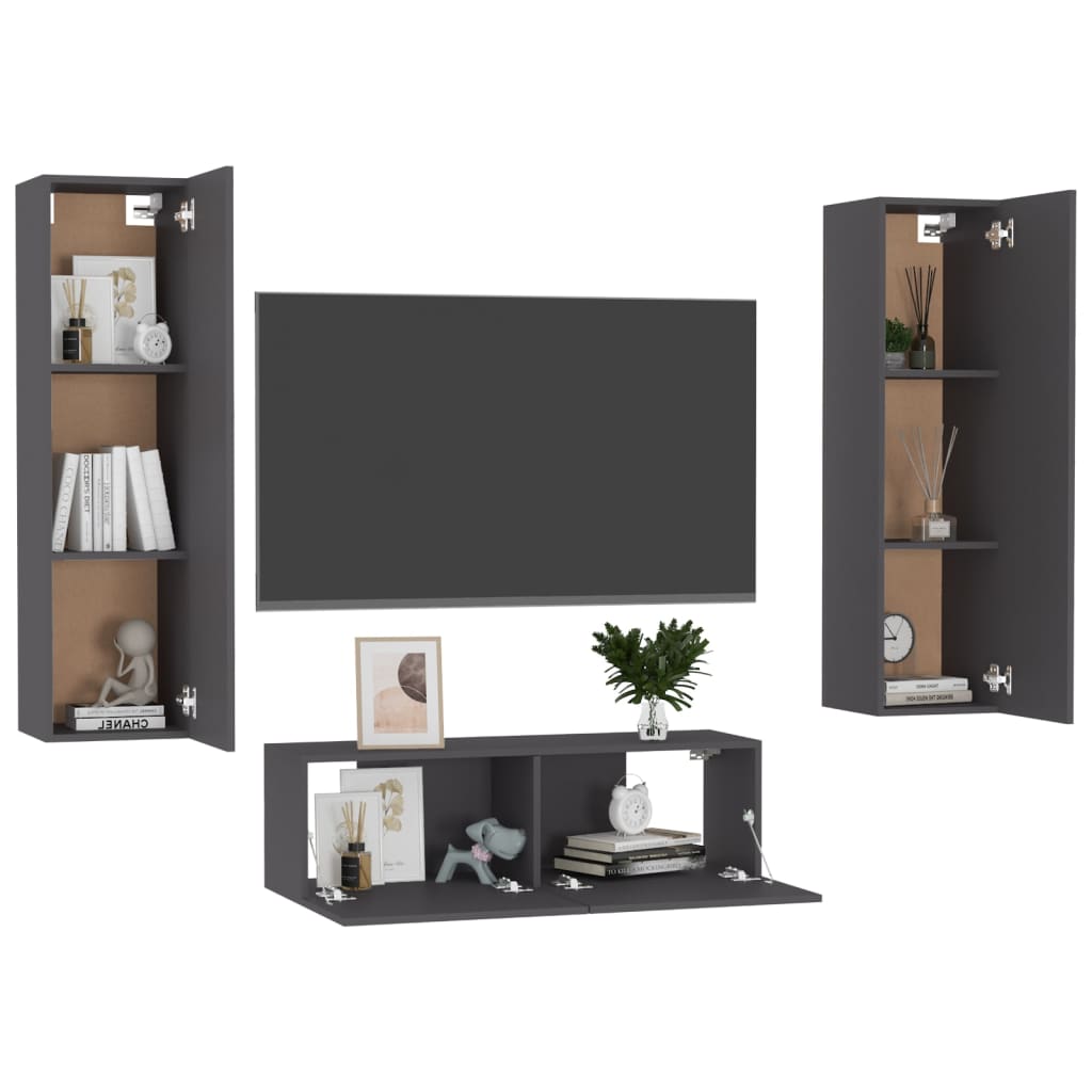 Set Mobili Porta TV 3 pz Grigio in Legno Multistrato