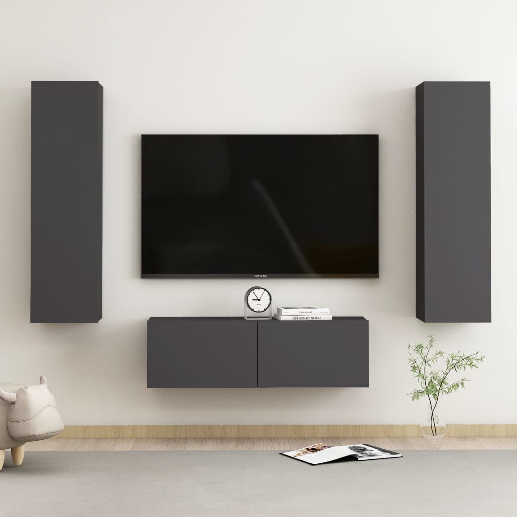 Set Mobili Porta TV 3 pz Grigio in Legno Multistrato
