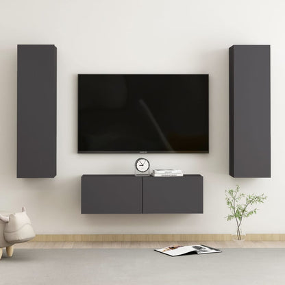 Set Mobili Porta TV 3 pz Grigio in Legno Multistrato