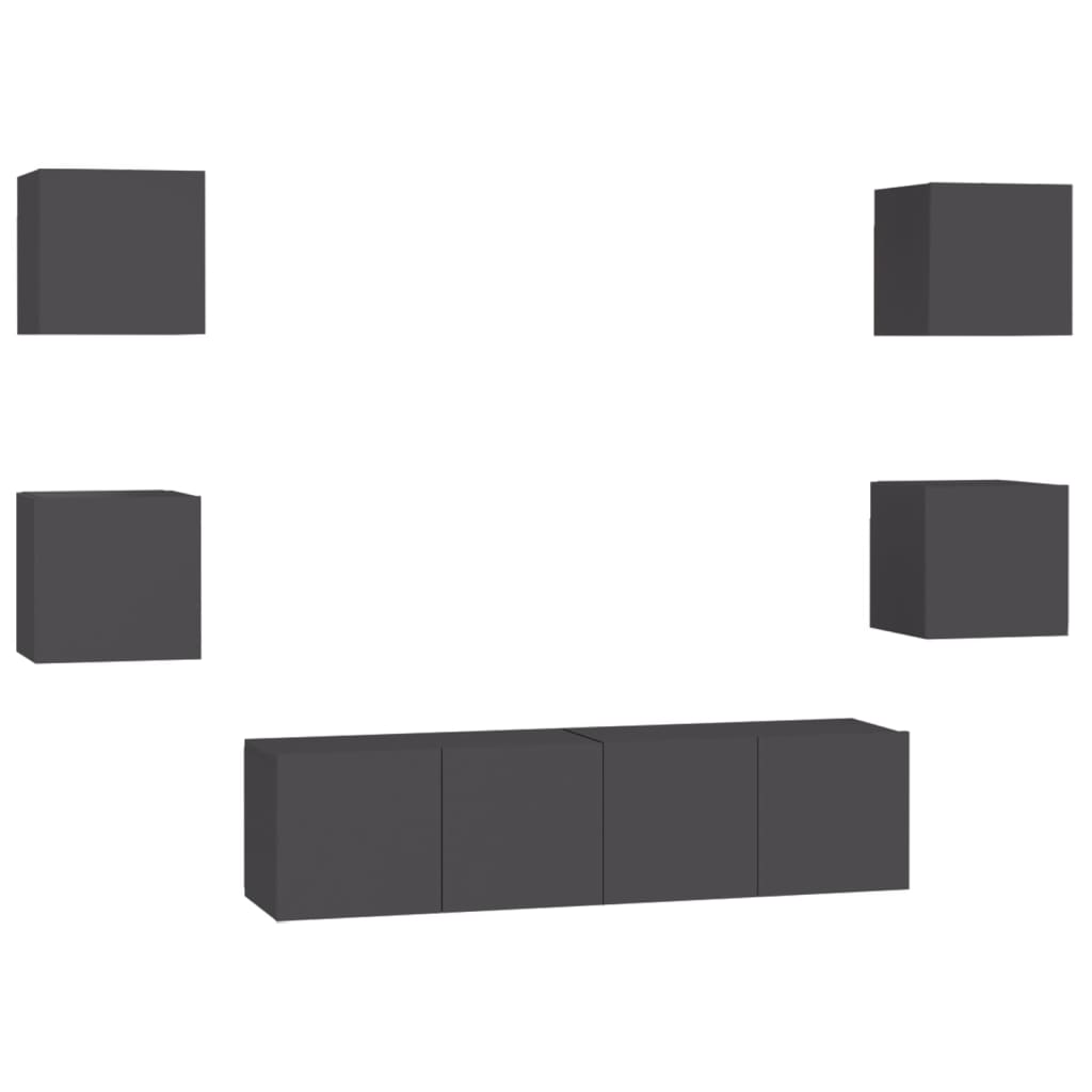 Set Mobili Porta TV 6 pz Grigio in Legno Multistrato