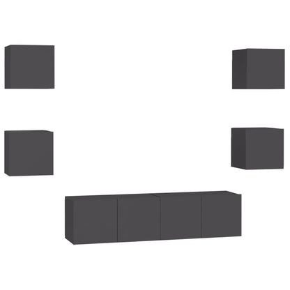Set Mobili Porta TV 6 pz Grigio in Legno Multistrato