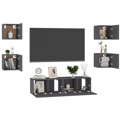 Set Mobili Porta TV 6 pz Grigio in Legno Multistrato