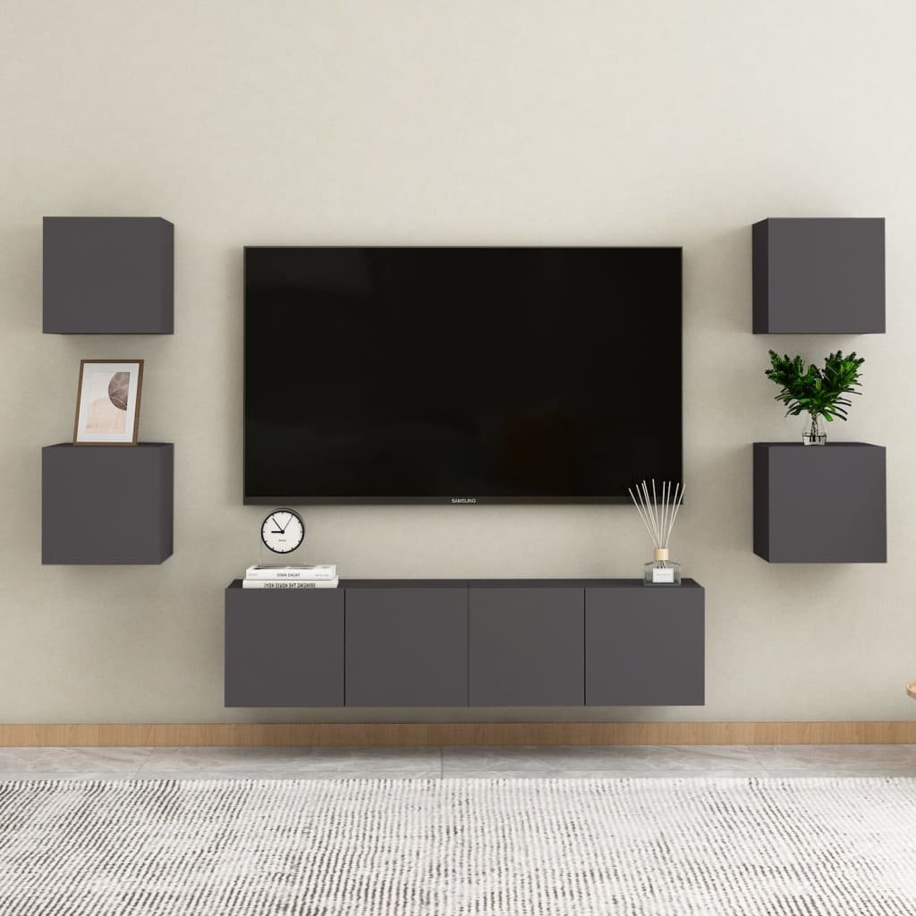 Set Mobili Porta TV 6 pz Grigio in Legno Multistrato