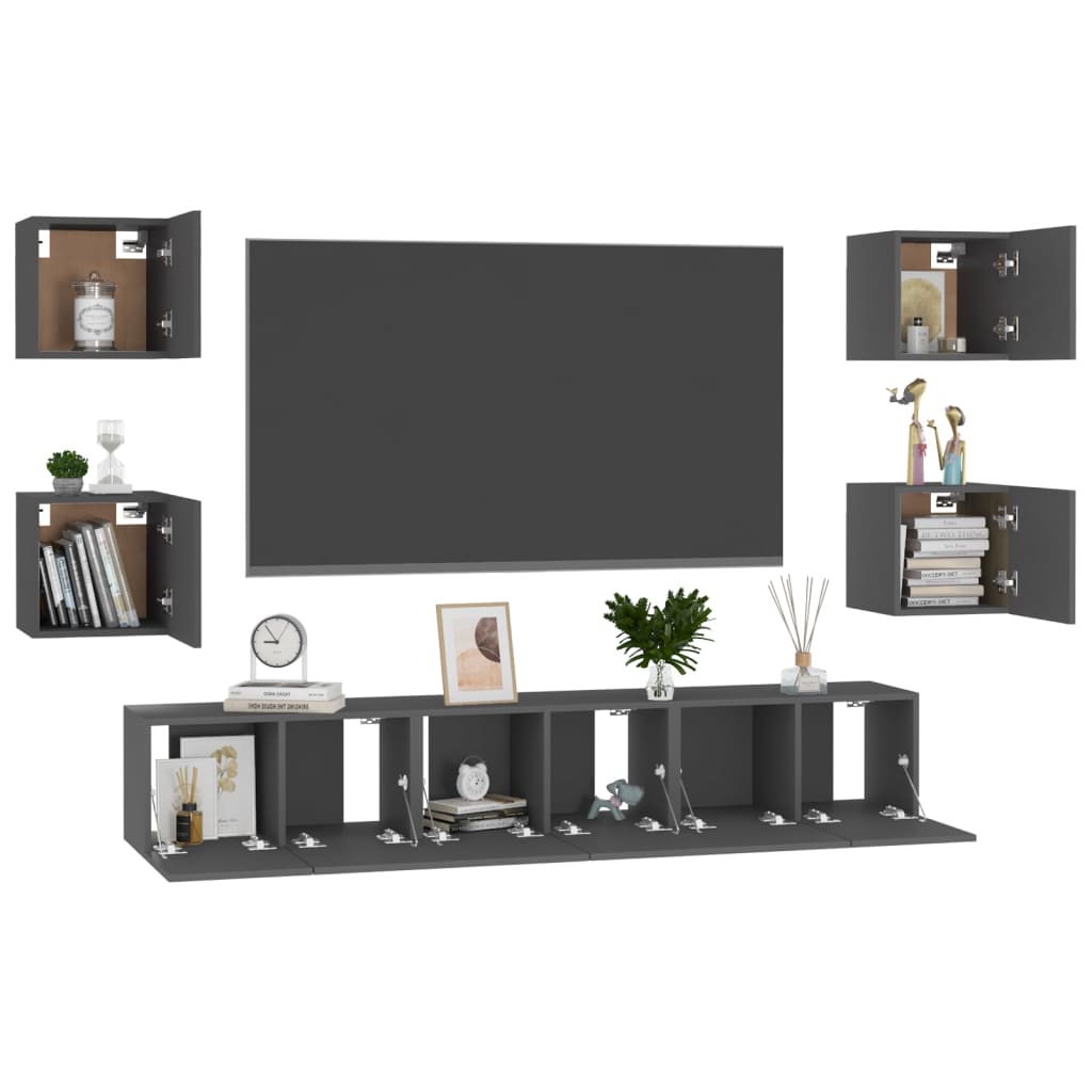 Set Mobili Porta TV 7 pz Grigio in Legno Multistrato