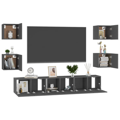Set Mobili Porta TV 7 pz Grigio in Legno Multistrato