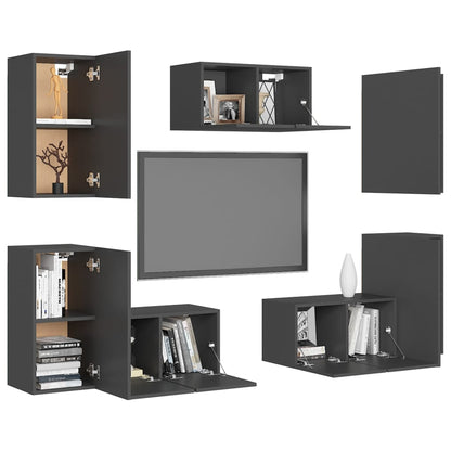 Set Mobili Porta TV 7 pz Grigio in Legno Multistrato