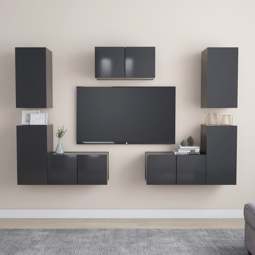 Set Mobili Porta TV 7 pz Grigio in Legno Multistrato