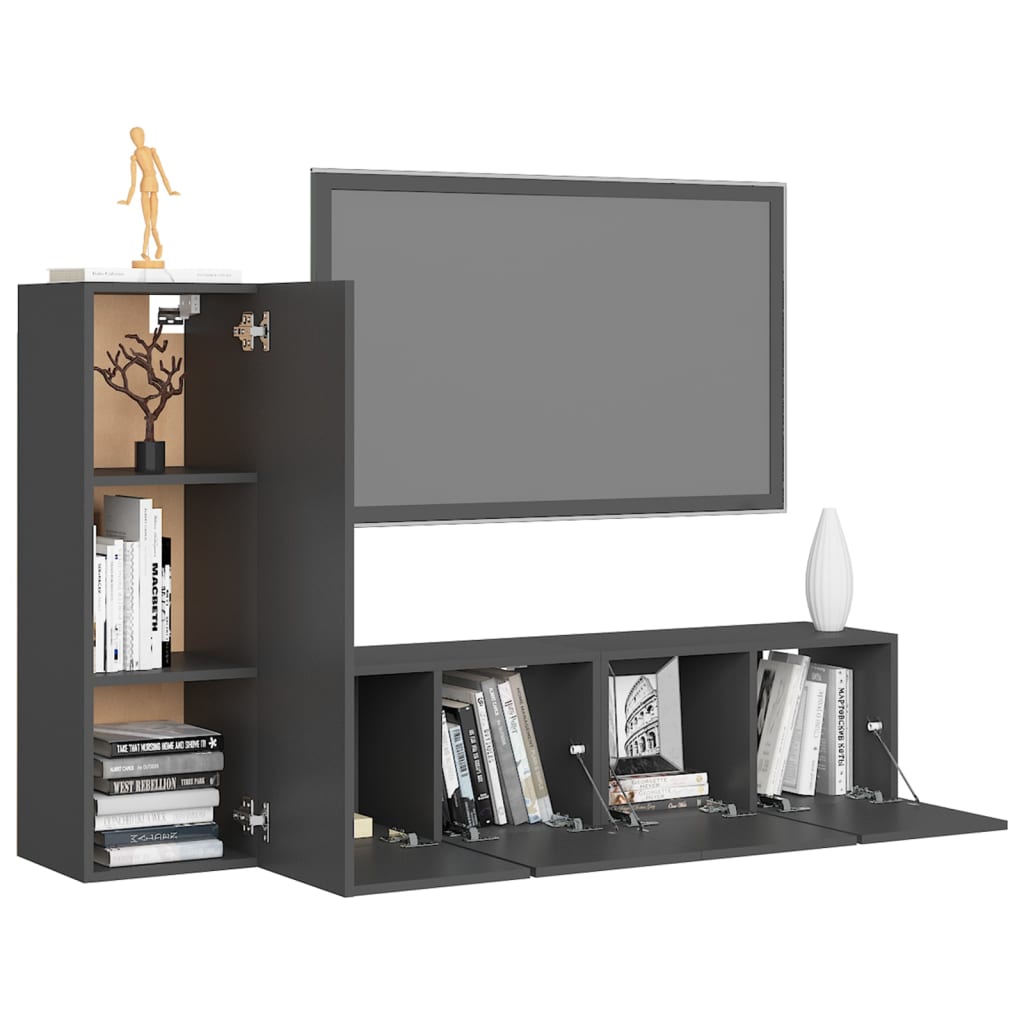 Set Mobili Porta TV 3 pz Grigio in Legno Multistrato