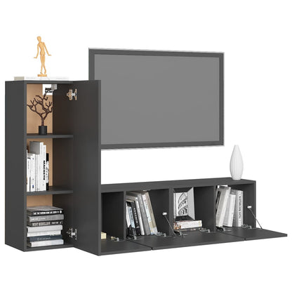 Set Mobili Porta TV 3 pz Grigio in Legno Multistrato