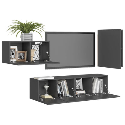 Set Mobili Porta TV 4 pz Grigio in Legno Multistrato