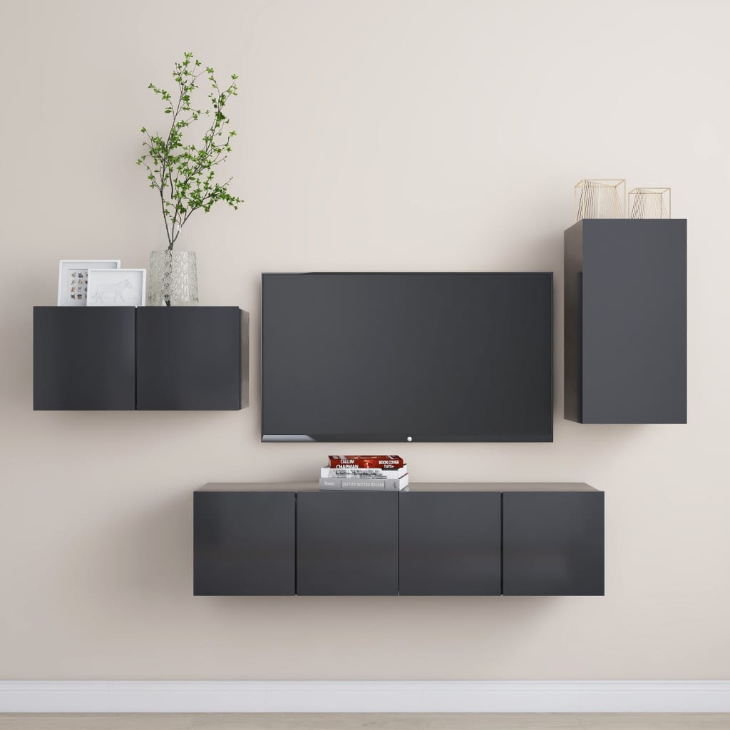 Set Mobili Porta TV 4 pz Grigio in Legno Multistrato