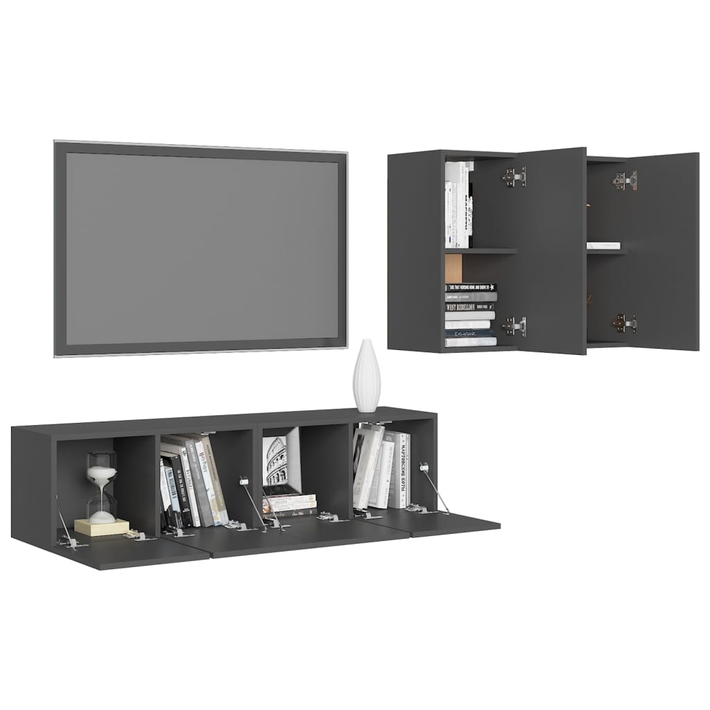 Set Mobili Porta TV 4 pz Grigio in Legno Multistrato