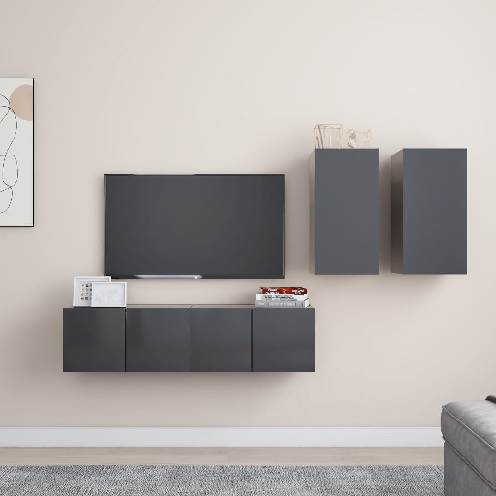 Set Mobili Porta TV 4 pz Grigio in Legno Multistrato