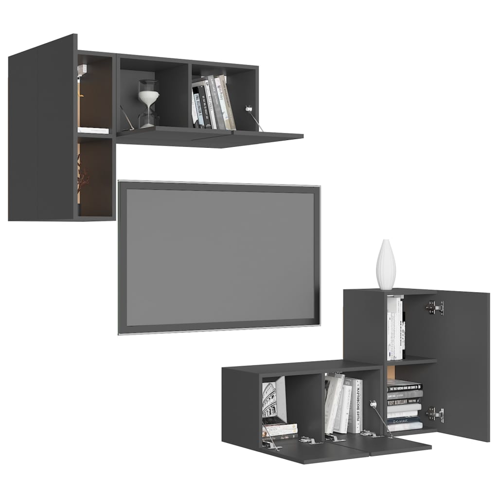 Set Mobili Porta TV 4 pz Grigio in Legno Multistrato