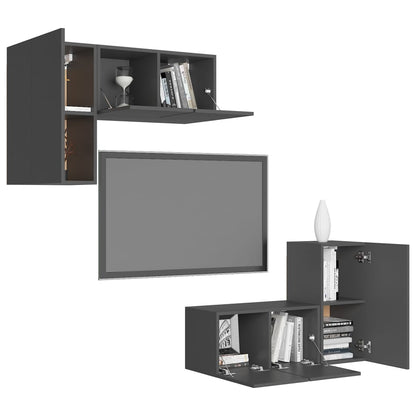 Set Mobili Porta TV 4 pz Grigio in Legno Multistrato