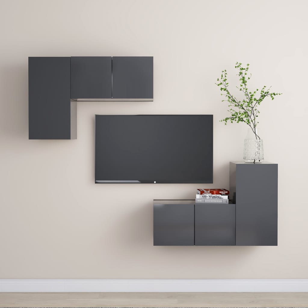 Set Mobili Porta TV 4 pz Grigio in Legno Multistrato