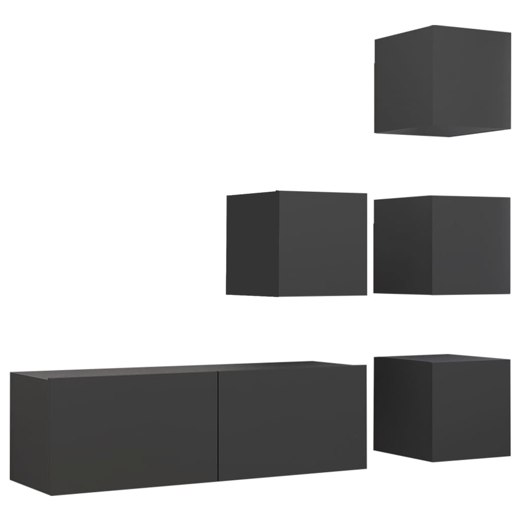 Set Mobili Porta TV 5 pz Grigio in Legno Multistrato
