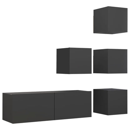 Set Mobili Porta TV 5 pz Grigio in Legno Multistrato