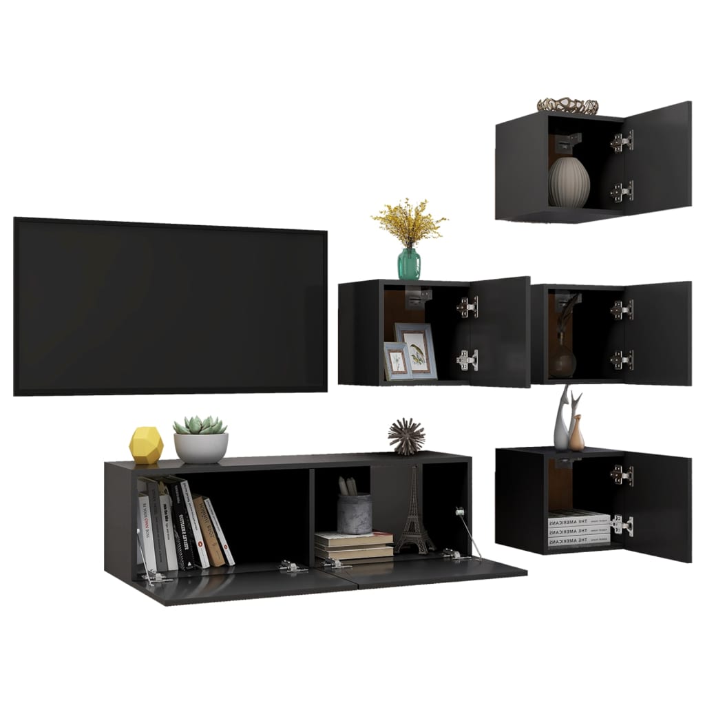 Set Mobili Porta TV 5 pz Grigio in Legno Multistrato