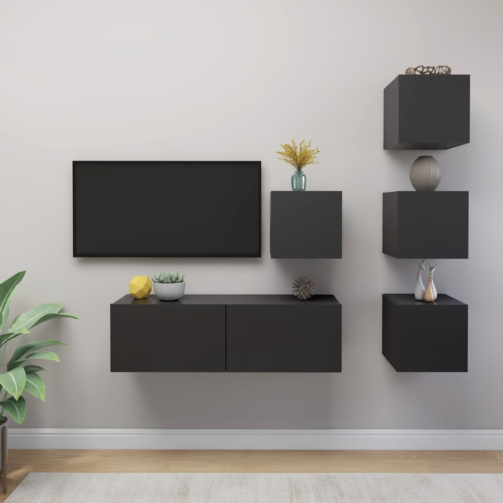 Set Mobili Porta TV 5 pz Grigio in Legno Multistrato