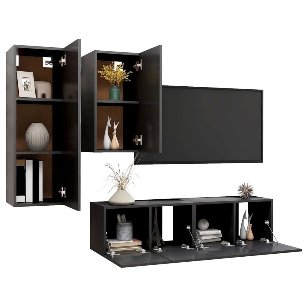 Set Mobili Porta TV 4 pz Grigio in Legno Multistrato