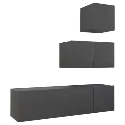 Set Mobili Porta TV 4 pz Grigio in Legno Multistrato