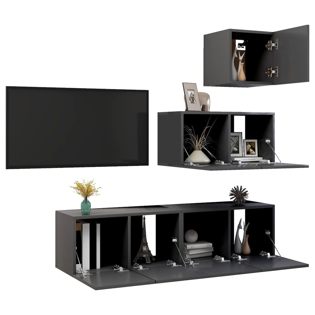 Set Mobili Porta TV 4 pz Grigio in Legno Multistrato
