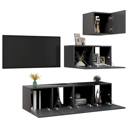 Set Mobili Porta TV 4 pz Grigio in Legno Multistrato